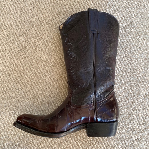 Barely Worn Eel Skin African Boots Made In Mexico Vintage Brown Leather Cowboy - Picture 11 of 17